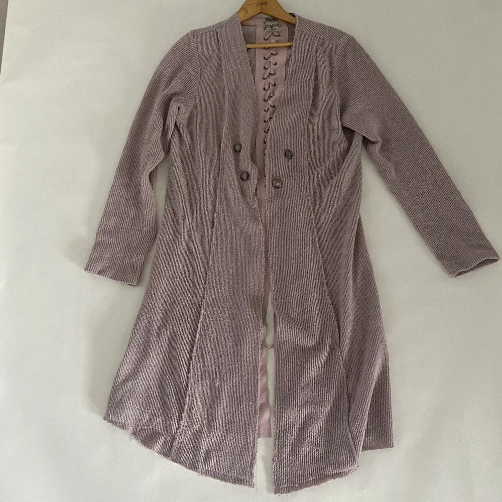 Vocal Cardigan XL Boho Hippie Duster Knit Sweater Lace‎ Open Front Western Mauve